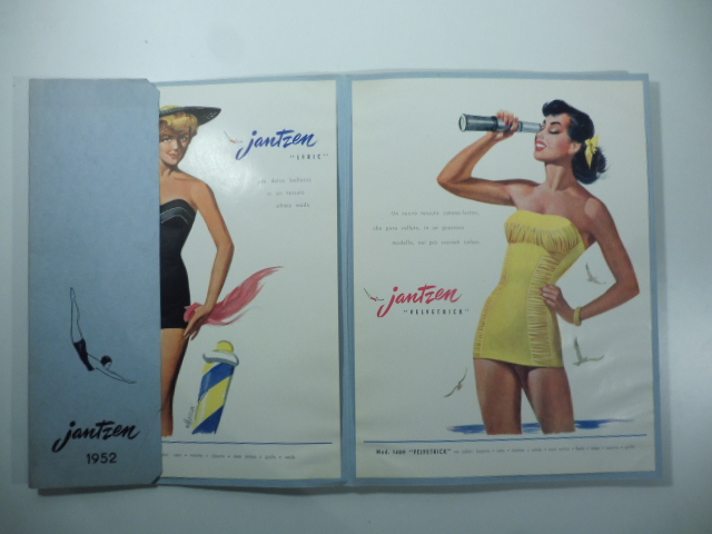 Jantzen 1952. Costumi da bagno, moda mare. Catalogo illustrato con apertura a fisarmonica e tavole applicate